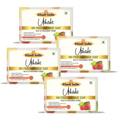 Image of Khadi Mix Fruit Handmade Bathing Soap Bar 125g (Pack of 4) | Natural & Herbal | Glowing & Brightening Skin | Deep Cleansing | For Breakouts & Clear Pores | All Skin Types | For Men & Women