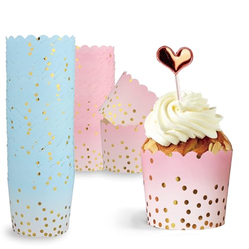 Caissettes Cupcake, 100 Pièces, Muffins Jetables Rose, Moules à Muffins en Papier Bleu, Pour Halloween, Anniversaires, Mariages, Fêtes (Marquage à Chaud)