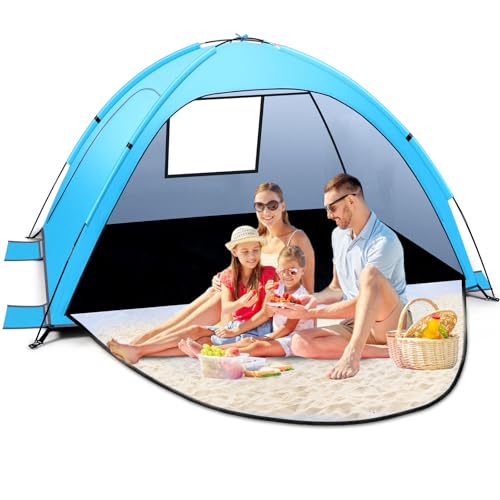 Tonfarb Strandmuschel,Tragbar Ultraleicht Strandzelt,Sonnenschutz Strand für 2-3 Personen,UV Schutz 50+, Einfache Installation, Windschutz Strand Familienzelt für Garten, Camping- Blau