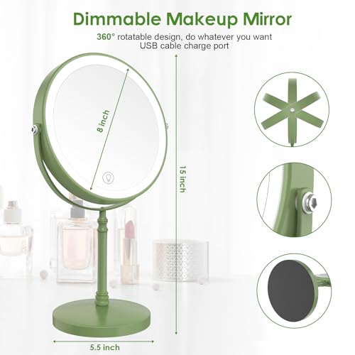 Image of DEIOVWXS Makeup Mirror, Rechargeable Vanity Mirror with 3 Lights, 1X /10X