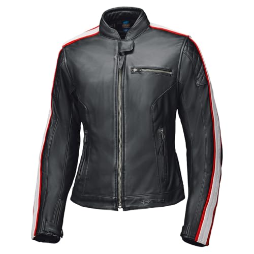 Held Brixham Chaqueta de piel para mujer, color negro/rojo, talla 36