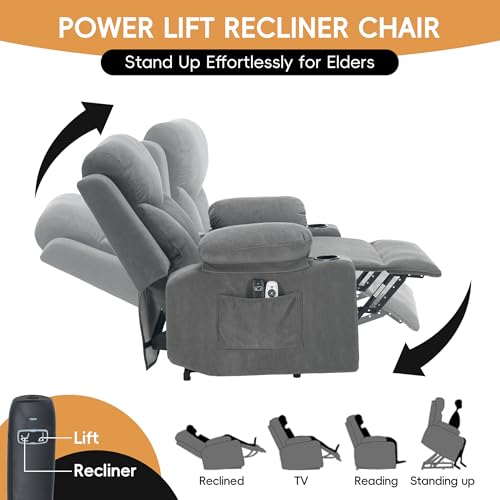 Image of Power Lift Recliner Chair for Elderly with Massage,Recliner Chairs for Adults with Remote,Electric Lift Chair with Side Pockets,USB & Type-C Charging for Living Room (Darkgray)