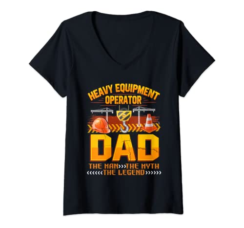 Mujer Funny Heavy Equipment Operator Retro Dad Boys Construcción Camiseta Cuello V