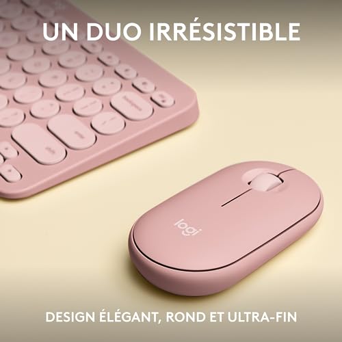Logitech Pebble Keys 2 K380s Clavier sans Fil Bluetooth FR AZERTY Pebble Mouse 2 M350s Wireless Bluetooth - Rose