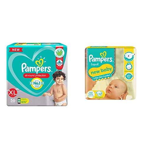 Image of Pampers New Diapers Pants, XL (56 Count) & Pampers Active Baby New Born Diapers (72 Count)