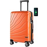 VANKEAN Equipaje de mano con ruedas giratorias y bloqueo TSA, maleta rígida expandible aprobada por aerolíneas, equipaje de mano de 20 pulgadas, Naranja, L