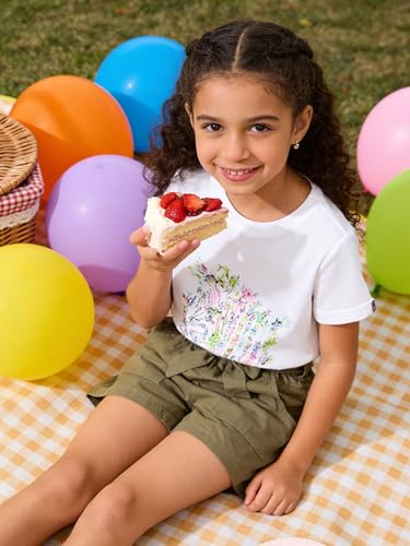 Image of KIDLAGA Toddler Kid Girl Outfits Clothes Floral Short Sleeve T-Shirt Top + Waist Pocketed Summer Short Sets 4-7T Girl Clothes