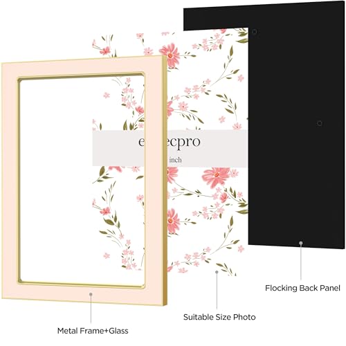 Image of eletecpro 4x6 Enamel Picture Frame with Real Glass Cover, Cute Photo Frame with Gold Metal Edge, Horizontal and Vertical Display Pictures 4 by 6 for Tabletop and Wall Decor, Pink, 1 Pack