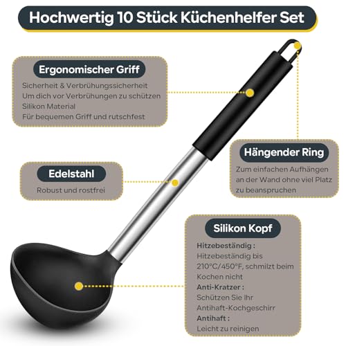 Foto von Homikit 10 Stück Silikon Küchenhelfer Set, Schwarz Küchenutensilien Set