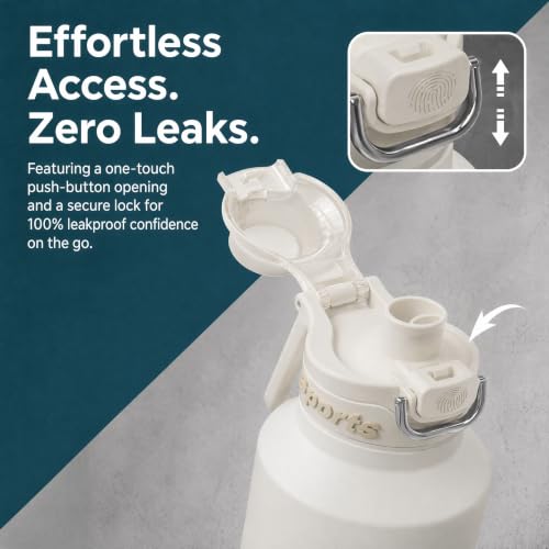 Botella Deportiva Aislada 32oz con Tapa 2 en 1, Termo de Acero Inoxidable de Doble Pared y Vacío, Conserva Bebidas Frías 48h, Taza Antigoteo con Asa, Compatible con Porta Vasos de Auto, Blanco miniatura 6