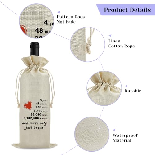 4 Year Anniversary Present Wine Bags Gift for Him Her 4th Anniversary Wedding Gifts 4 Year of Marriage Gift for Husband Wife 4th Anniversarys Wine Bottle Bag Cotton Anniversarys Wines Bags - Image 3