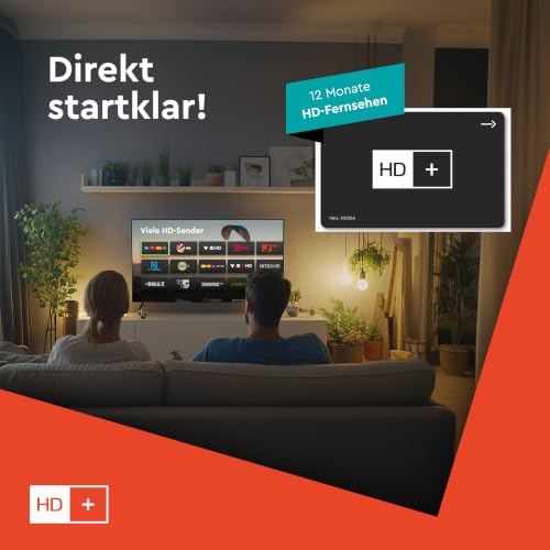HD+ Karte für Satelliten-TV | 12 Monate HD+ Sender-Paket | Verlängerung für HD+ Modul oder Receiver | 25 Private HD-Sender, 3 UHD-Sender, 70 frei empfangbare Programme | Keine Registrierung, kein ABO