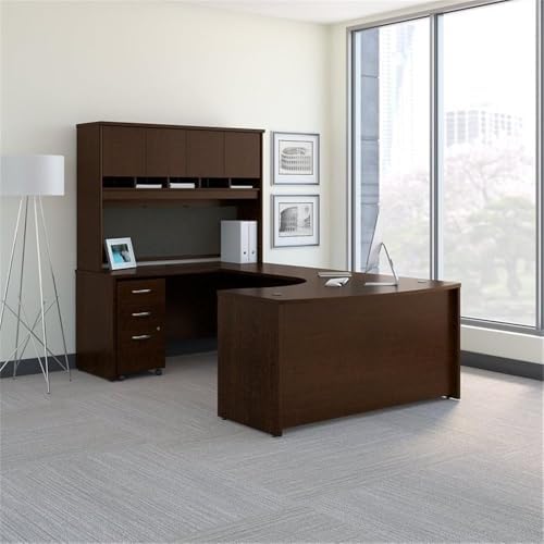 UrbanPro Right Hand Bow Front U Shaped Computer Desk with Hutch in Mocha Cherry