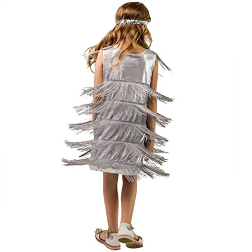 Kids Girl's Fashion Flapper Satin Dress Costume (M, Silver) #TOP3