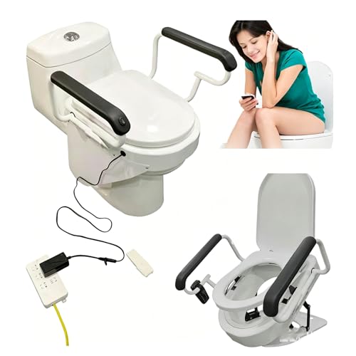 Asiento Elevador Eléctrico para Inodoro, Elevador Ajustable con Asiento Partido 180° y Reposabrazos Dobles, Función de Calefacción, Soporta hasta 150 kg, Soporte Fuerte para Asistencia a Personas Mayores