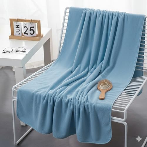 Image of Dribble Coral Fleece Weft Knitting 400 GSM Large Bath Towel 70 x140 cm | Ultra Soft, Quick Dry, Highly Absorbent | Lightweight & Skin-Friendly Towel for Bathroom, Gym & Travel, Blue