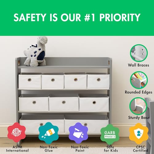 image for Humble Crew Toy Storage Organizer with Top Shelf and 9 Fabric Bins, Gr