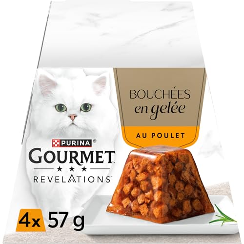 GOURMET Revelations | Chat | Bouchées en Gelée | Au Poulet | Portions Repas pour Chats Adultes |4 x 57 g
