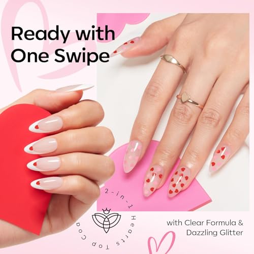 Image of modelones Valentines Gel Nail Polish, 2 Pcs 15 ML Pink Red Gel Polish Hot Pink Red Love-heart Glitter Gel Polish Shimmer Spring Soak Off LED Nail Art DIY Gift For Women Girl