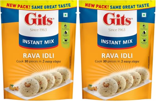 Image of Gits Instant Rava Idli Breakfast Mix, Makes 30 Per Pack, Pure Veg, South Indian Recipe, 500g (Pack of 2)
