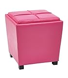 Office Star Metro Vinyl 2-Piece Storage Ottoman Nesting Cube Set with Dark Espresso Finished Feet, Pink
