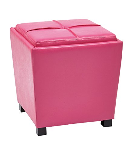 OSP Designs Metro Vinyl 2-Piece Storage Ottoman Nesting Cube Set with Dark Espresso Finished Feet, Pink