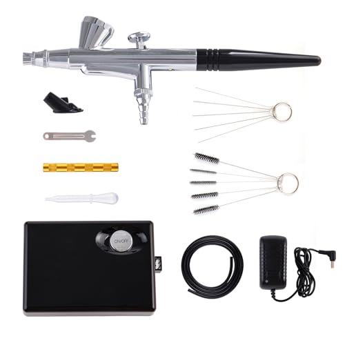 Airbrush Kit with Compressor, 25 PSI, 0.3mm Nozzle, Air brush Gun Set for Nails Art, Cakes, Painting, Cookie, Clothes, Paint, Cleaning Machine(ACK-BT16)