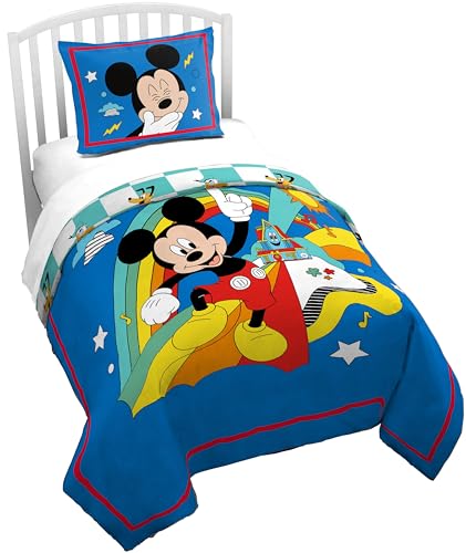 Jay Franco Duvet Cover Set – 2 Piece Comforter Cover and Sham Set, Super Soft Cozy Kids Bedding (Insert Not Included) Blue - Mickey Mouse, Twin