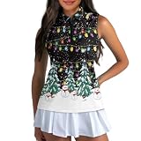 Biyejit Women'S Christmas Golf Shirts Sleeveless 1/4 Zip Up Polo Shirts With Collar Moisture Wicking Tennis Tank Tops Ladies Athletic Shirt Golf Activewear, Xmas Lights Snowman