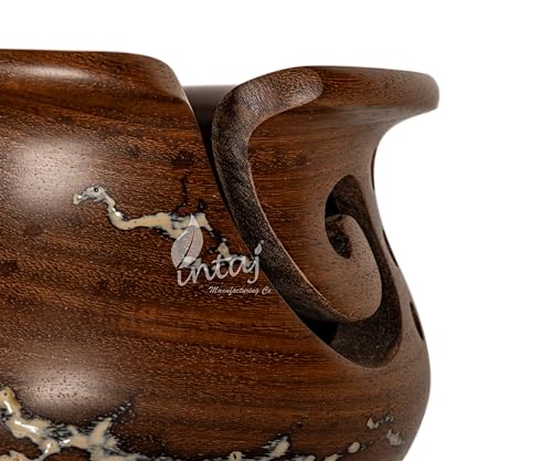 Image of INTAJ Wooden Yarn Bowl for Knitting and Crochet, 7 Inch No-Snag Holder