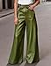 oshoplive Women's Faux Leather Pants PU High Waist Wide Leg Pants with Pockets Pleated Going Out Flare Trousers,Green XXL