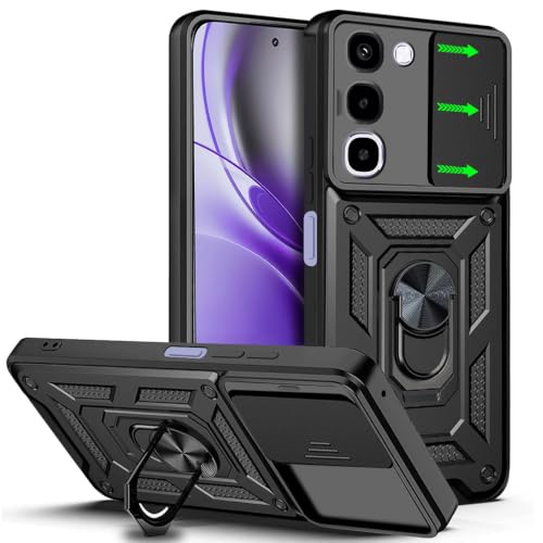 Image of AESTMO Tough Armor Realme P4R 5G Bumper Back Case Cover | Ring Holder & Sliding Camera Shield Cover | 360 Degree Protection Back Case Cover for Realme P4R 5G (Black)
