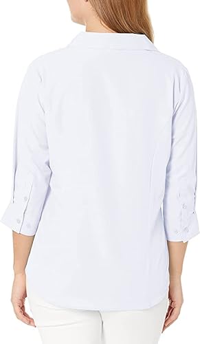 Women's Button Down Shirt, 4-Way Stretch V Neck Blouse, Wrinkle Resistant & Breathable 3/4 Sleeve Collared Work Top (Authentic White, X-Large) #TOP2
