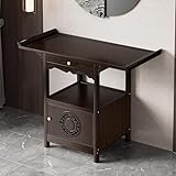 Buddhistischer Altartisch mit Stauraum – geschnitzter Bambus mit Schubladen und Türaufbewahrung, verbreiterte Tischplatte, erhöhte Beine – ideal für Zuhause oder Altare (66 x 40 x 100 cm)