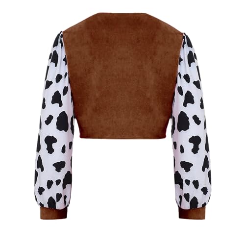 Kids Girls Cowgirl Jacket Long Sleeve Cow Print Cropped Coat Western Party Cowboy Dress Up4