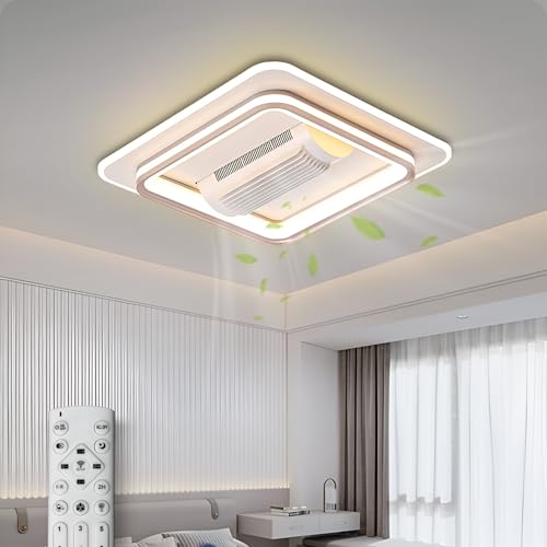 Image of Smartway - Modern|Living Room|Dining|Bedroom Ceiling Fan Chandelier BLDC Noiseless Motor|Auto Rotatable Blower Fan 3 Color Mode (Warm Cold & Natural White) Remote & App (Square Eastino)