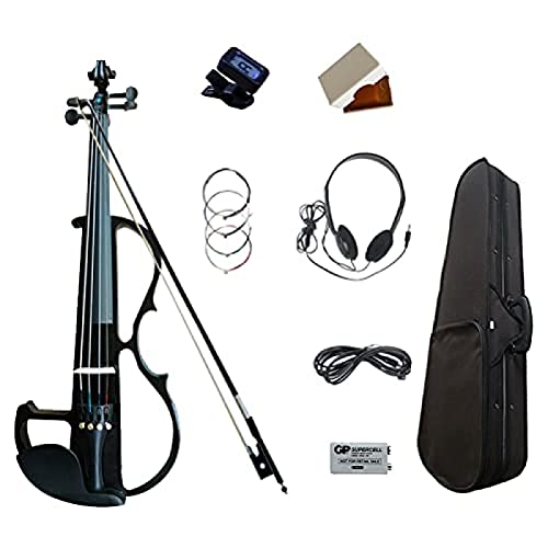 GuanLaoGe Violino 4/4 feito de madeira maciça, com estojo de transporte, cabo de áudio, resina, fone