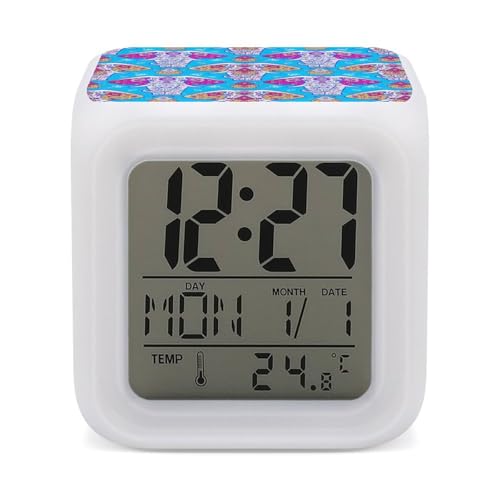 Reloj despertador digital de elefante indio con luz nocturna que cambia de color para dormitorio con fecha y temperatura