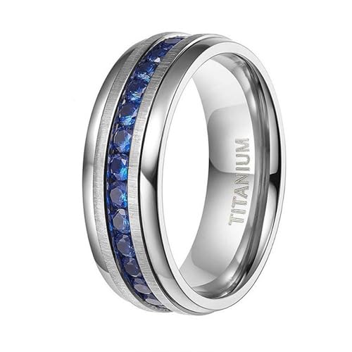 Bague de mariage éternelle symbole d'amour en titane et zircone bleue taille 59