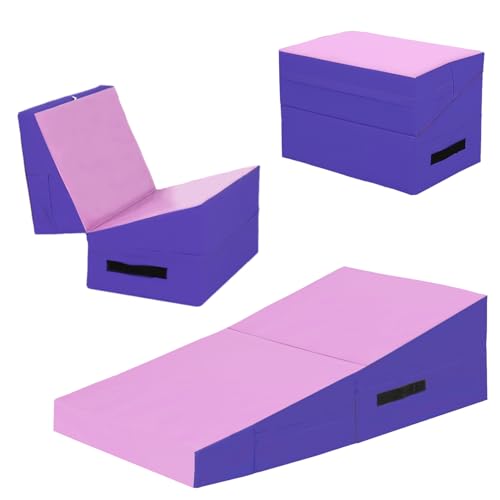 FDW Gymnastics Mat Incline Indoor/Outdoor Tumbling Mats yoga mat for Home Gym Folding Exercise Mat with Non-Slip Surface & Handles Cheese Wedge Mat