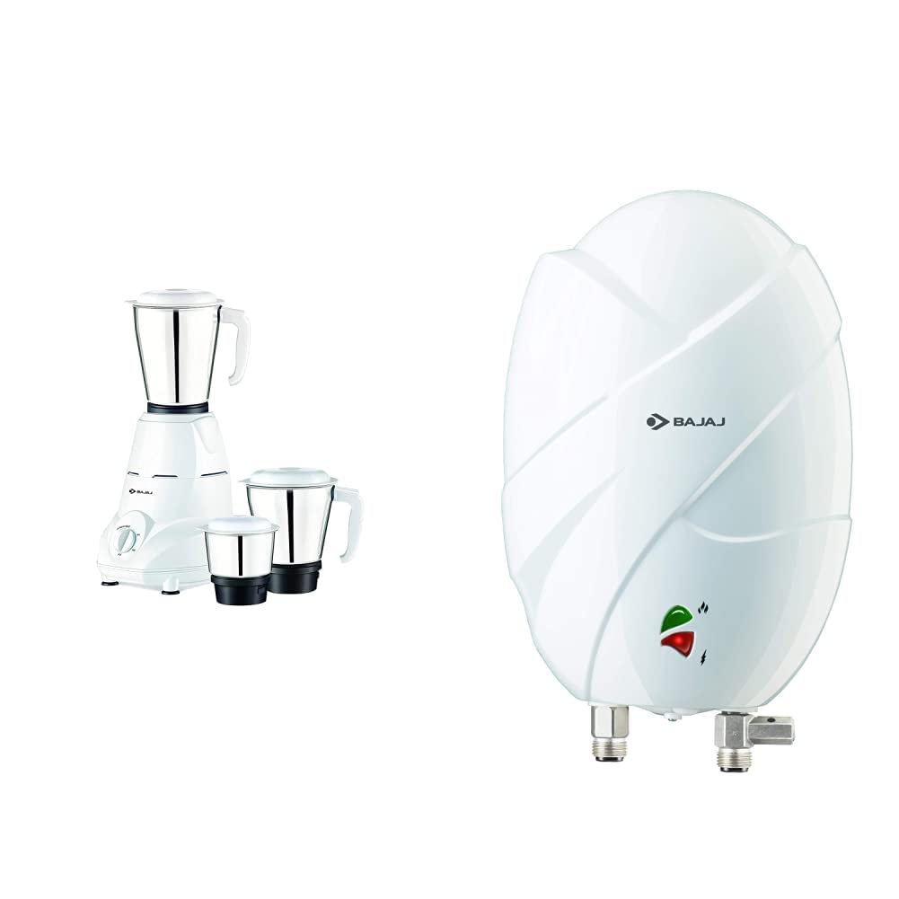 Buy Bajaj Rex Mixer Grinder, 500W, 3 Jars (White) u0026 Bajaj Flora Instant 3  Litre Vertical Water Heater, White (Free installation from brand) Online at  Low Prices in India - Amazon.in