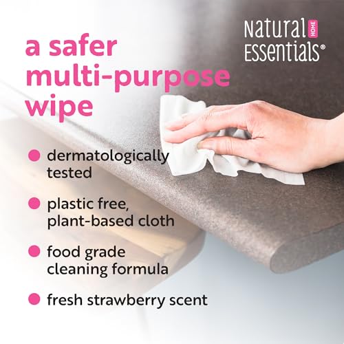 Natural Essentials Be Purposeful 400ct Cleaning Wipes, All Purpose Food-Grade Cleaner, Non-Sticky Plant-Based Cloth - Kitchen, Baby Toys, Cribs, Pacifier Wipe, Strawberry Scent (2 PK) - Thumbnail 3