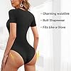 REYEOGO-Women-Shapewear-Bodysuit-Scoop-Neck-Tank-Top-Short-Sleeves-Jumpsuit-Slim-Fit-Bodycon-Clubwear-Basic-T-Shirts-Romper REYEOGO women bodycon Scoop Neck bodoysuit T-shirt shaperwear Short Sleeve Basic Bodysuits (Large, Black)