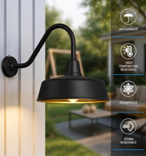 Image of JOESA 11 inch Black Outdoor Gooseneck Barn Lights, Weatherproof, 2-Pack