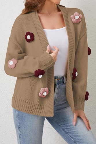 Image of Cakulo Womens 2024 Cardigan Sweaters Fall Oversized Chunky 3D Flower Open Front Knit Cardigans Trendy