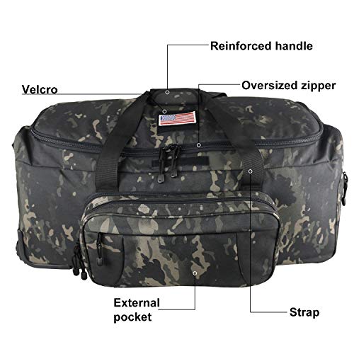 Warrios Product Wheeled Deployment Bag Military Tactical Trolley Duffel Bag,Rolling Luggage for Heavy-Duty Camping,Hiking(Black Multicam)