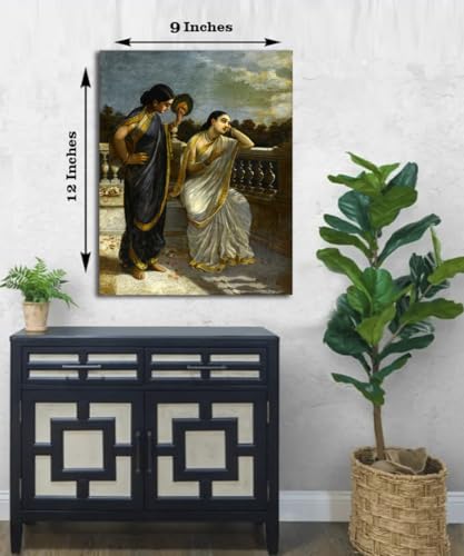 Image of Sikhash Raja Ravi Varma Canvas Painting Classic Art, Indian Art, Famous Artist, Wall Painting for Living Room, Bedroom, Office, Unframed, Multicolor Fabric Size - 12x9 inches (30x23 cms, Damayanti)