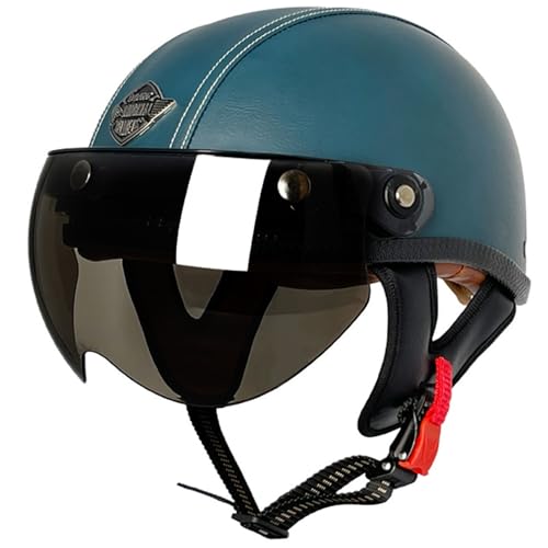 Retro Helm Moped Halbschalenhelm mit ECE-Zertifizierung Rollerhelm Cruiser Chopper Skateboardhelm Antikollisionshelm Motorradhalbhelm mit Visier für Damen und Herren Erwachsene 9,L=59~60cm