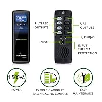 Tecnoware Power Systems - UPS EXA PLUS 1500 VA, Blackout-Schutz für PCs & Spielekonsolen, AVR-Technologie, USB-Anschlüsse, 15 Min Gaming-PC, 40 Min Konsole, Schwarz – Ansicht 2