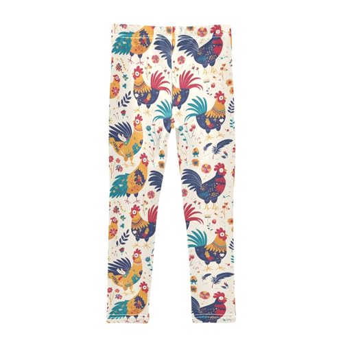 KLL Rooster Rustic Country Chicken Farmhouse Mexicana Little Girls Cotton Leggings Stretch Full Length Lounge Pants Sports2